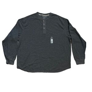 Men's Gray Faded Glory Waffle Knit Thermal Henley Long Sleeve Shirt Size 2XL